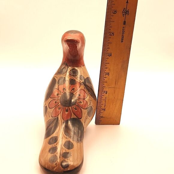 Vintage Hand Painted Mexican Folk Art Tonala Pottery Bird Figurine Signed - Picture 4 of 12